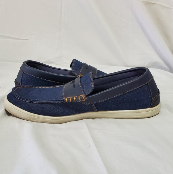 LEVI'S men's comfort Penny loafer slip on shoes SIZE 12 denim blue leather tan - Picture 9 of 12